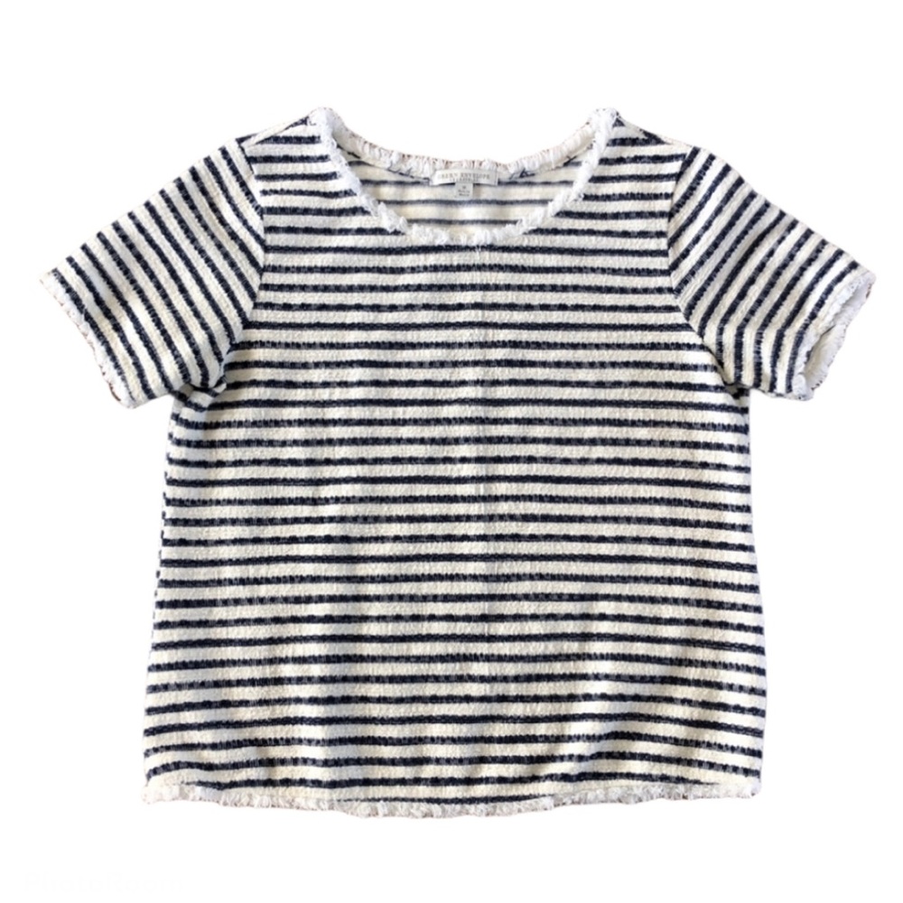Green Envelope Textured Fray Fringe Striped Top